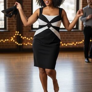 Black n White Cocktail Dress Alexon Monochrome “Hourglass” US 14
